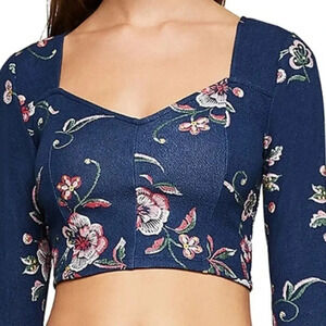 Bcbgeneretion Floral Cropped Top Blouse Blue Size Large long Sleeve